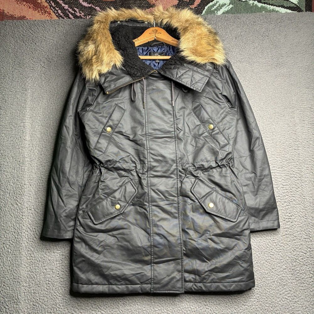 J.Crew Perfect Winter Parka Eco Friendly Primaloft Women Small Black Fur Hood